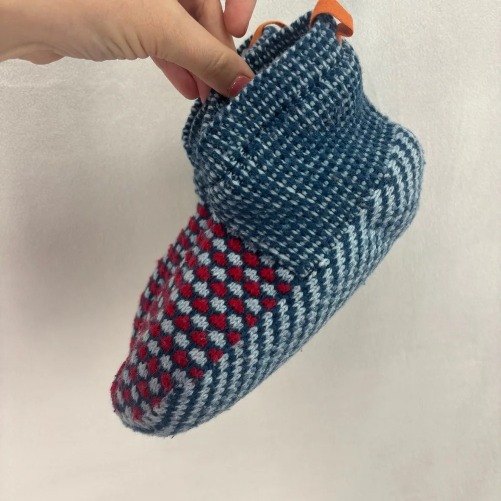 Bombas Kids Slipper Socks Youth Size 1 5 Blue Red Gripper Cozy Knit
